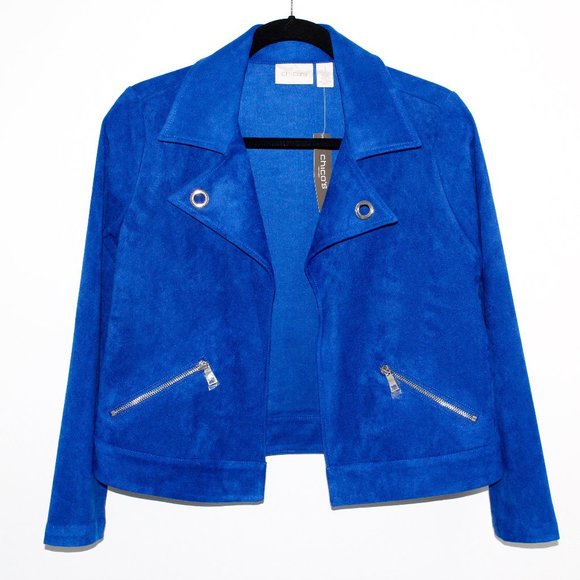 Chico's Jackets & Blazers - Chico's Enamel Blue Faux Suede Moto Jacket